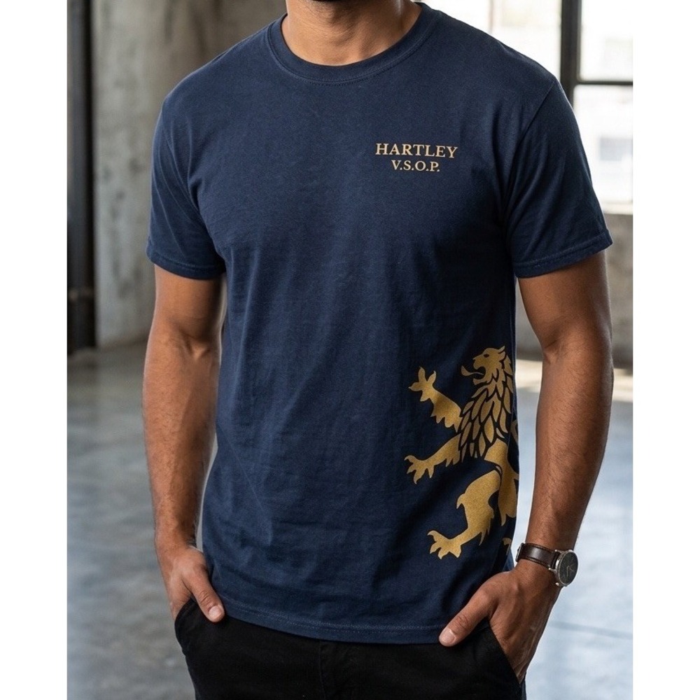 Hartley VSOP BRANDY T-Shirt Mens XL Gold Lion Logo Black